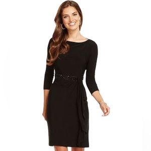 Chaps Little Black Form Fitting Dress With Sequin Belt Drapey Detail Size Small